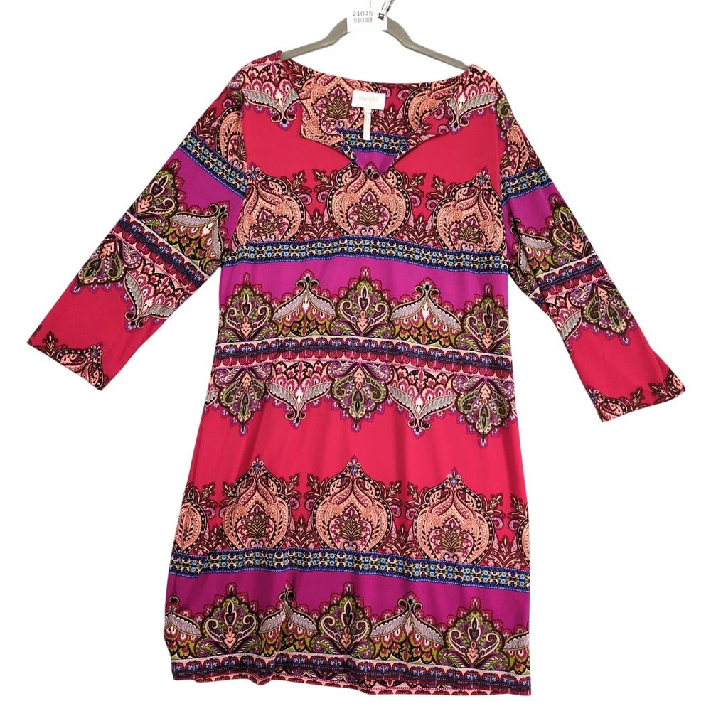 Laundry Shelli Segal Artie Print Shift Dress Sz 10 Flowy Boho Paisley Indie Chic